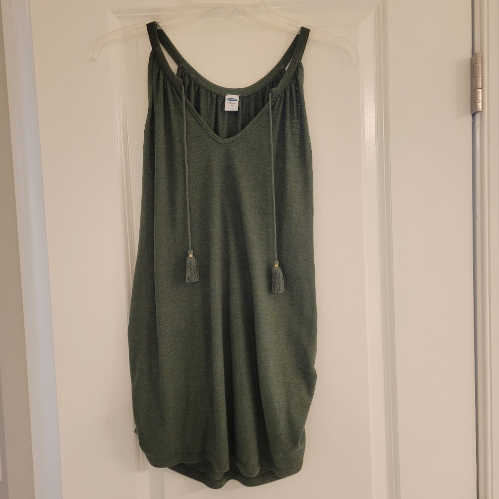 Dark Green Maternity Tank Top with Tassels